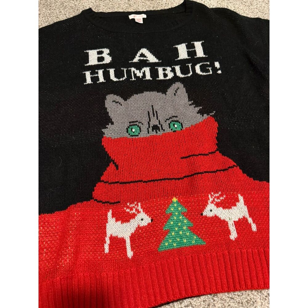 Bah Humbug Ugly Christmas Cat Sweater‎ 2014 Size XL